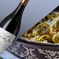 Choux de Bruxelles gratinés + Pic Saint Loup rouge
